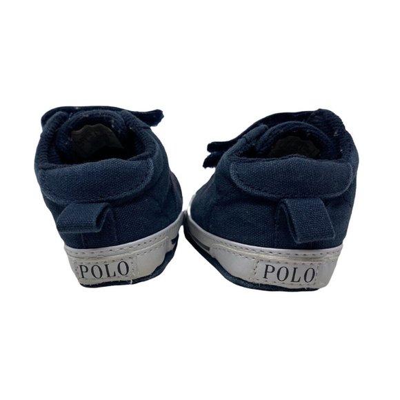 Baby Crib Shoes Polo Ralph Lauren Hook Loop Horse Logo Shoes  Navy Blue Red USA - Picture 4 of 9